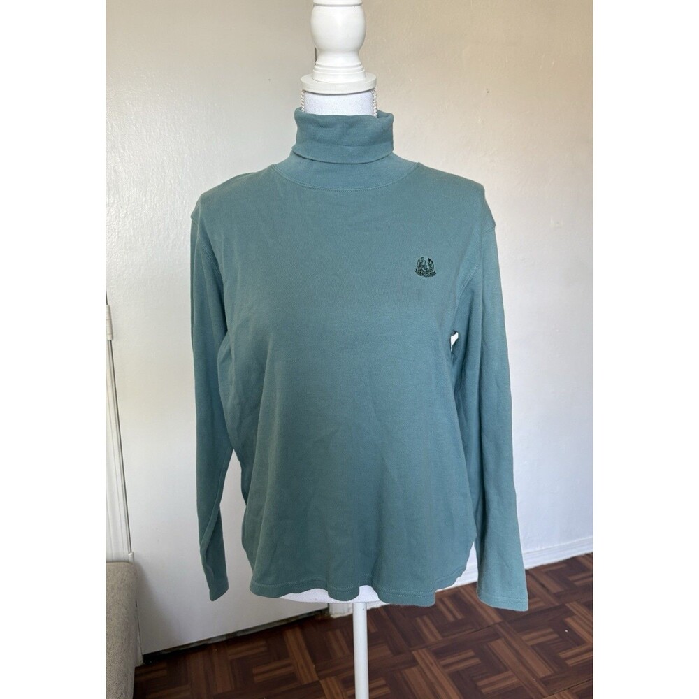 Lauren Ralph Lauren Women's Vintage Green Turtleneck Top 100% Cotton Size Large